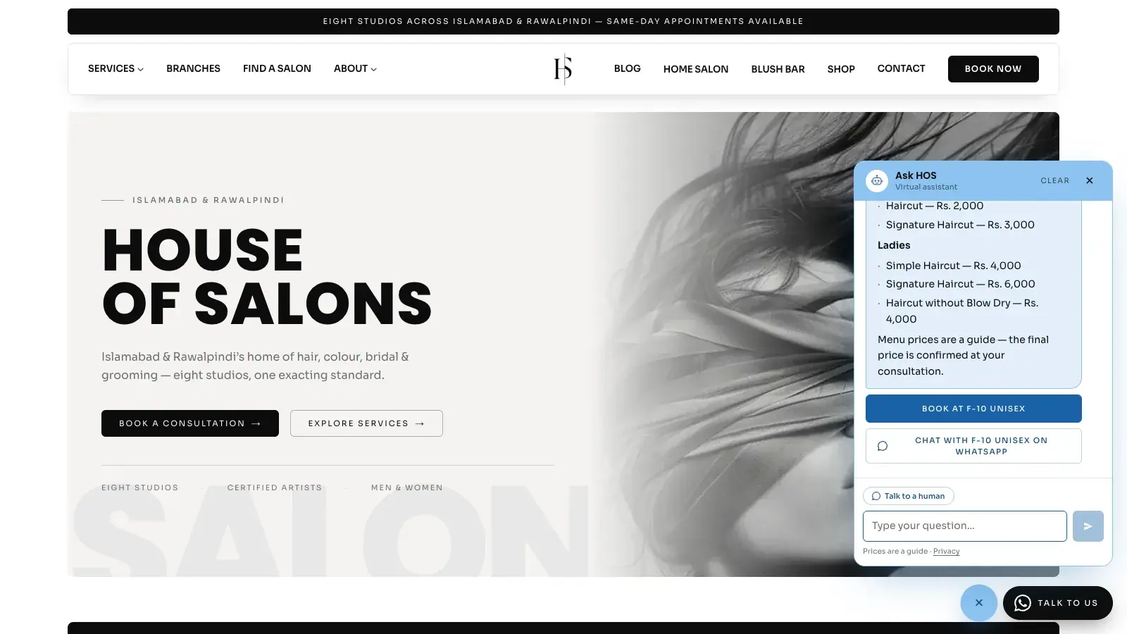 Ask HOS: Instant Salon Prices, Timings & Booking in Islamabad