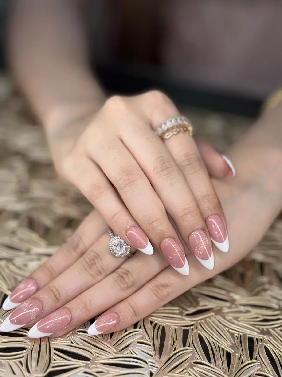 Classic French-tip almond nails at House of Salons Bahria Town (Ladies), Bahria Town Phase 7, Rawalpindi