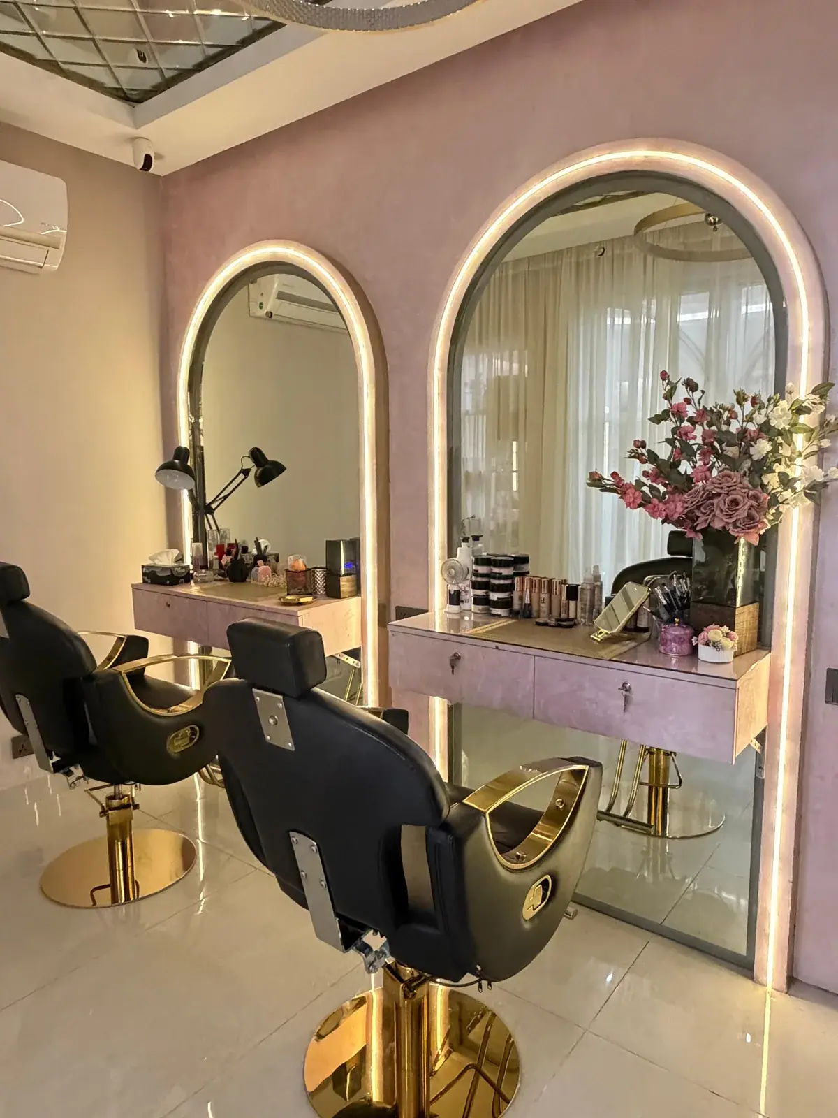 Arched, gold-lit makeup and styling stations at House of Salons Civic Centre (Ladies), Civic Centre, Bahria Town Phase 4, Rawalpindi