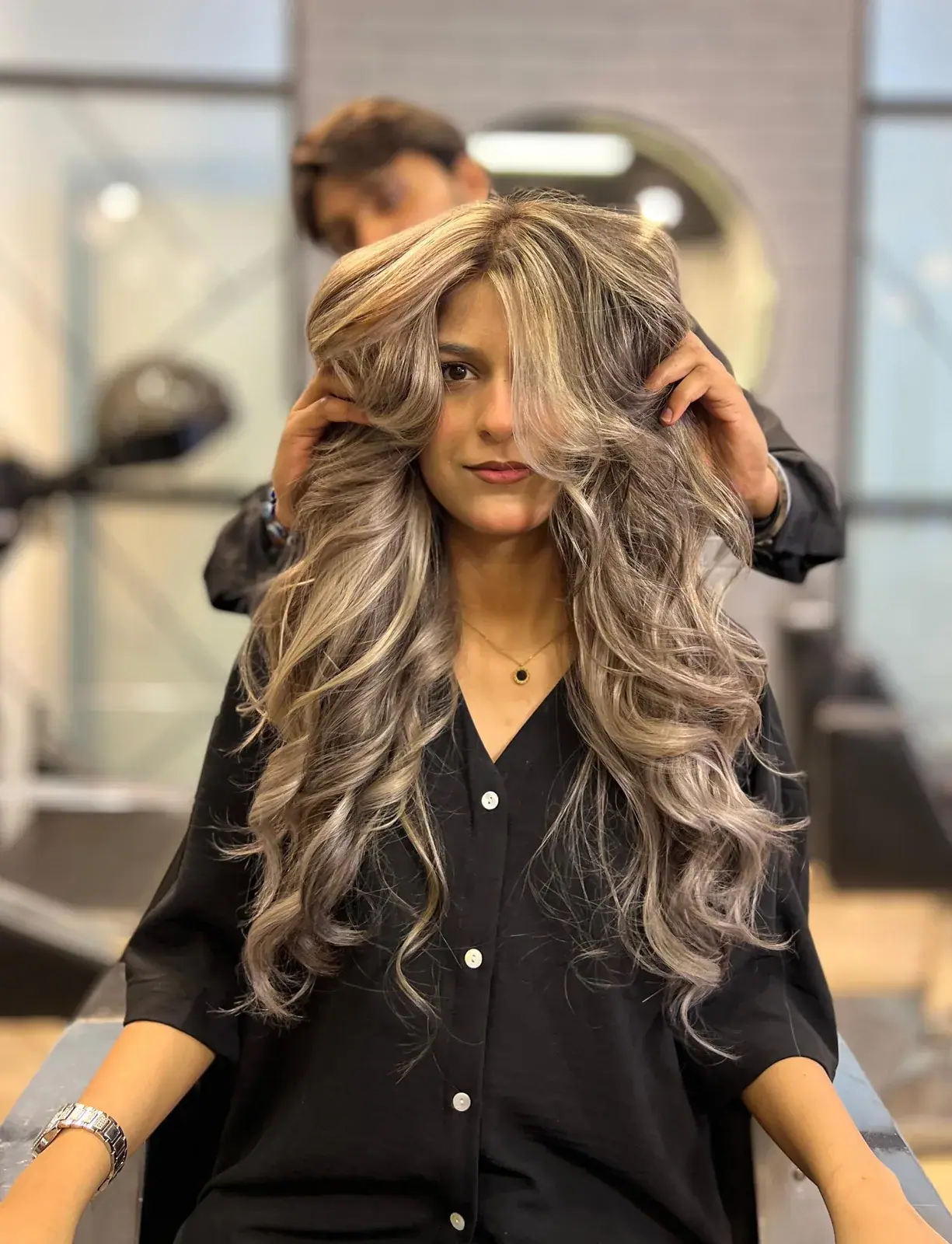 Ash-blonde balayage with soft waves at House of Salons F-10 (Unisex), F-10 Markaz, Islamabad