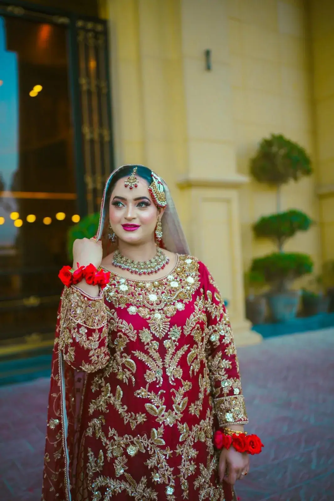 Red bridal look for the baraat at House of Salons F-10 (Unisex), F-10 Markaz, Islamabad