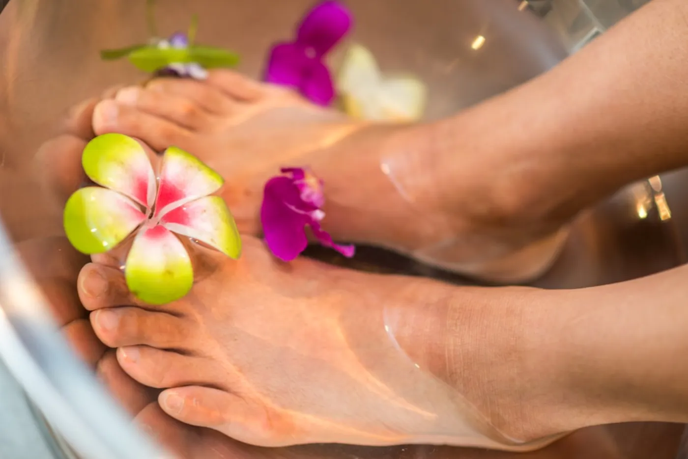 Luxurious pedicure and foot care treatment in progress